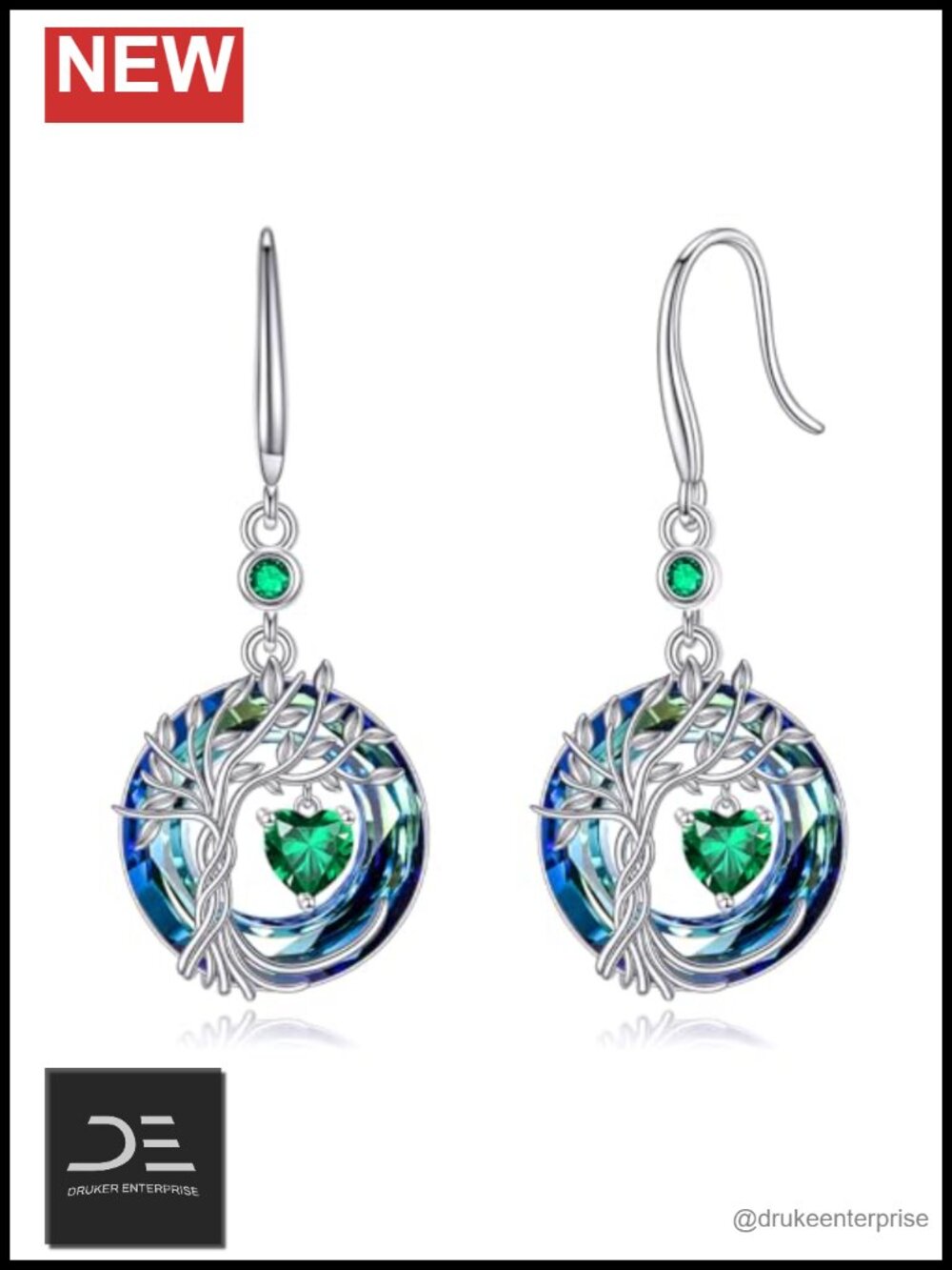 Tree of Life Birthstone Earrings 925 Sterling Silver Dangle Drop Earrings Women